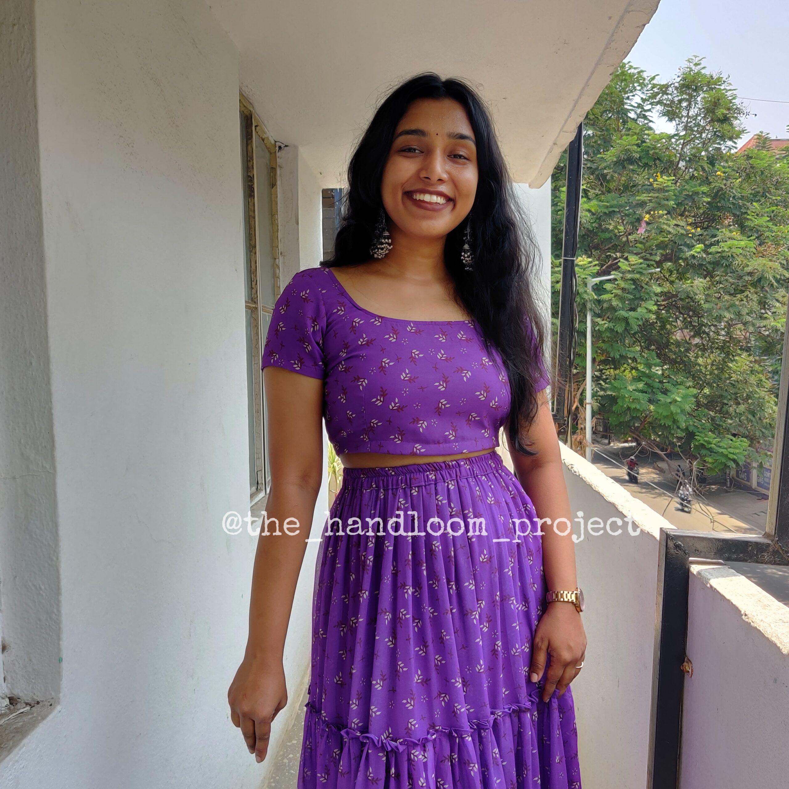 Purple georgette 3 tier lehenga and blouse