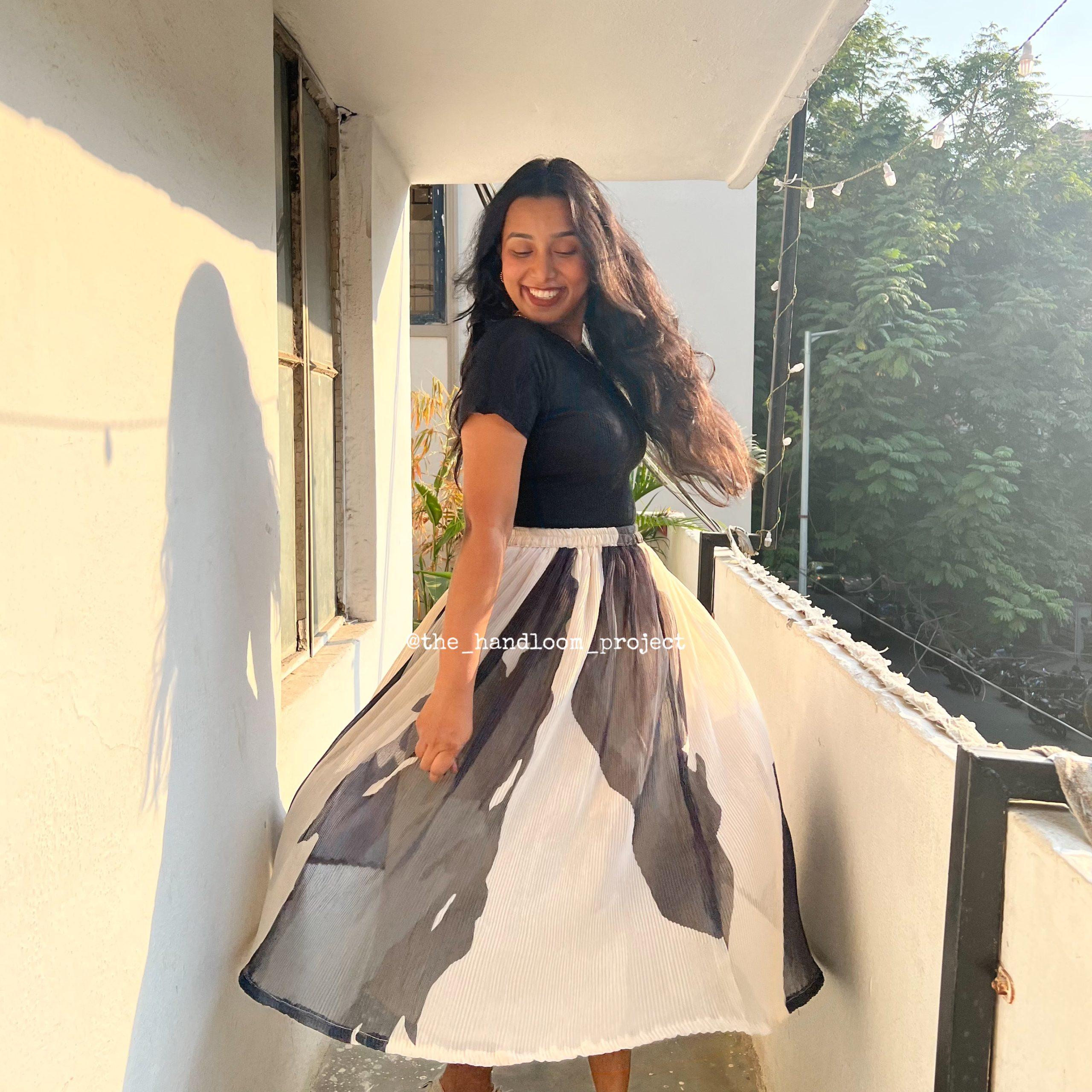 Black Pleated Georgette Skirt