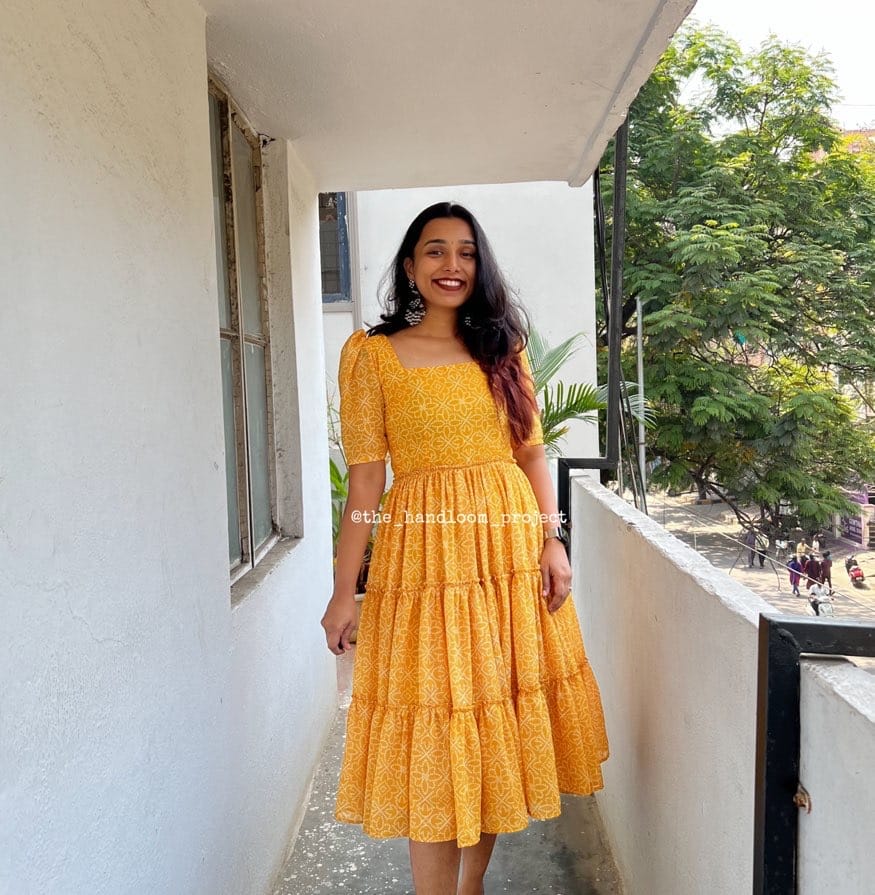 Yellow 3 tier georgette dress