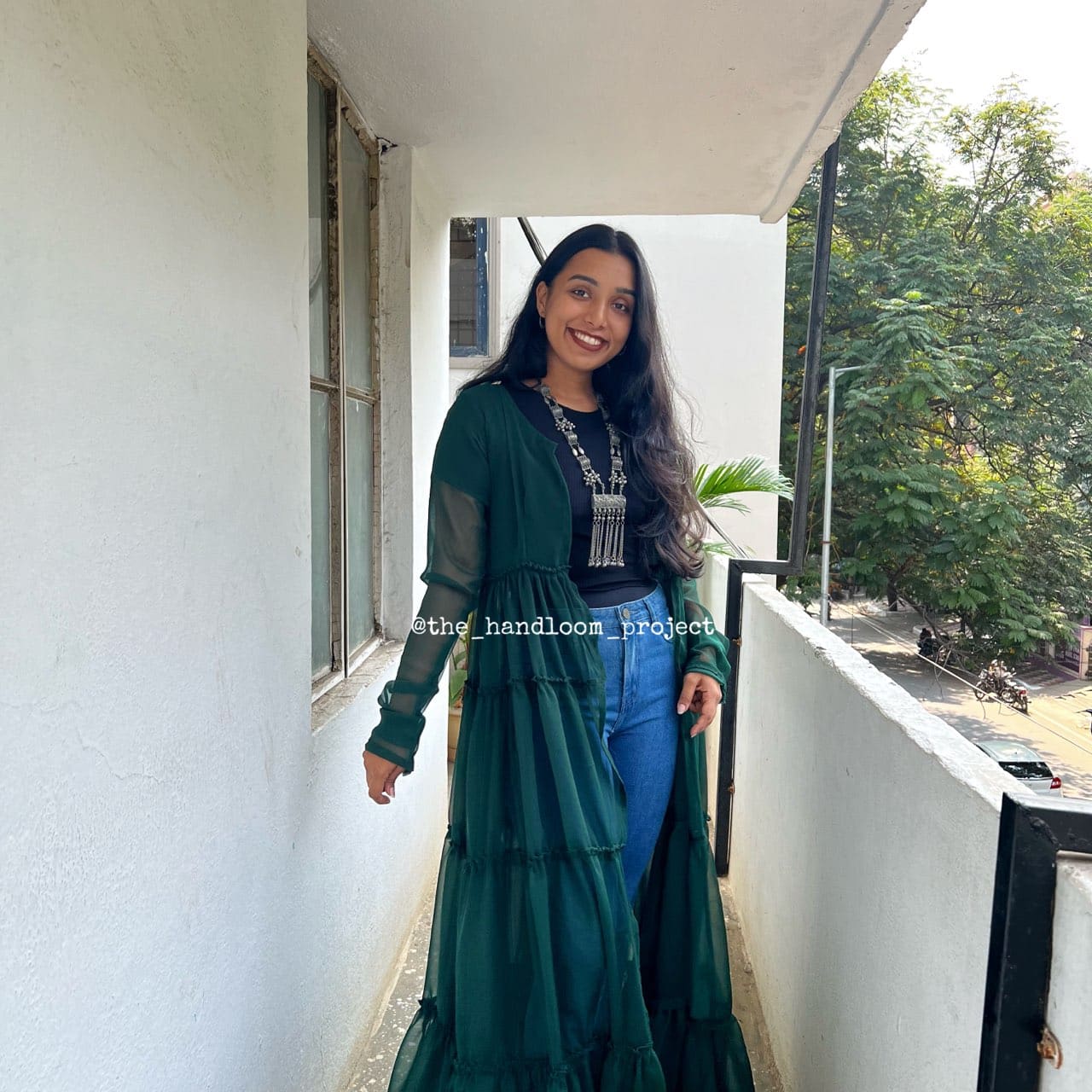 Green 4 tier georgette coat