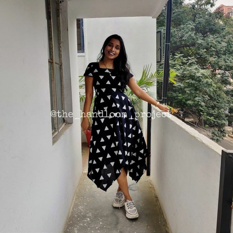 Black asymmetrical cotton dress