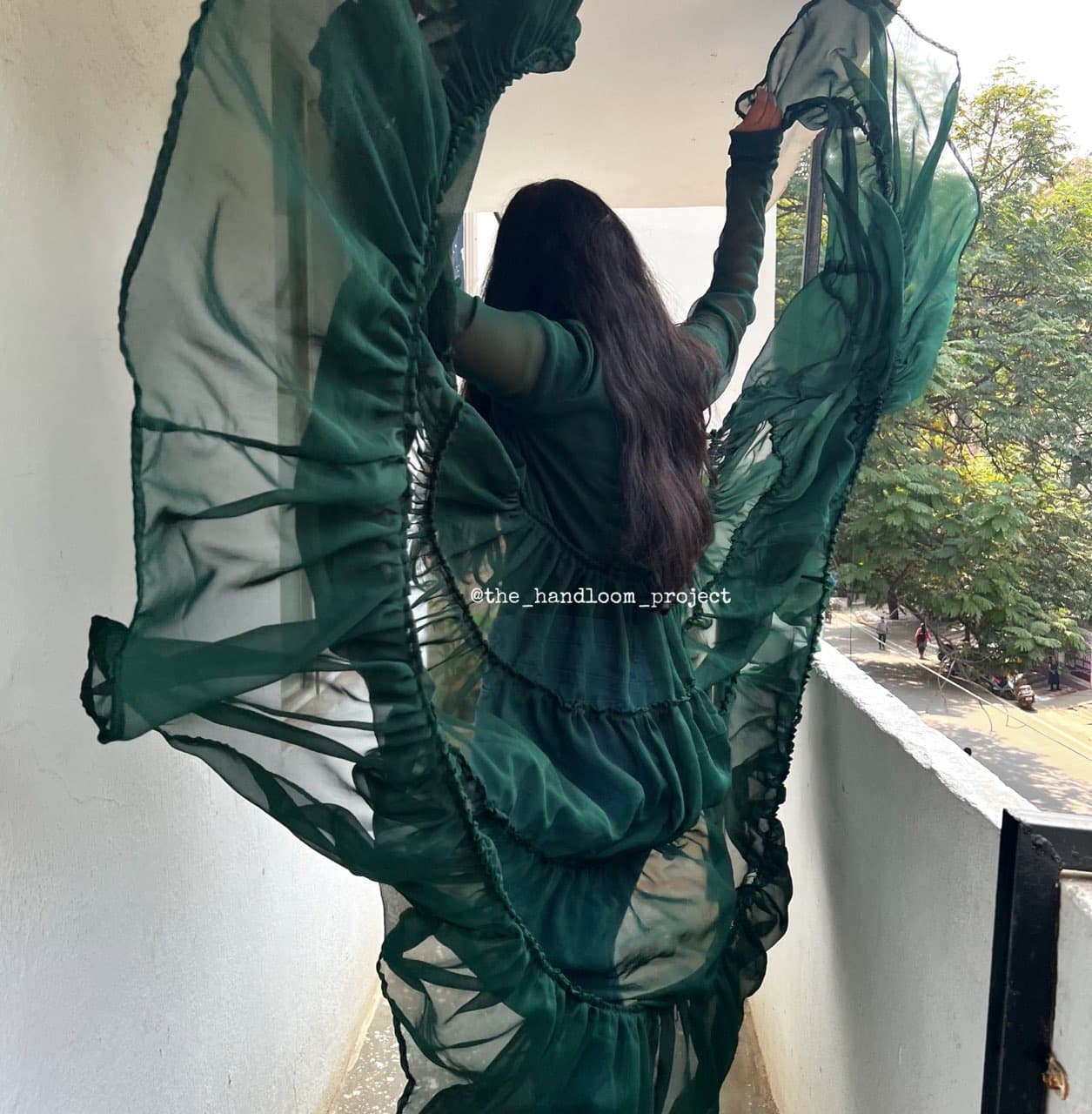 Green 4 tier georgette coat