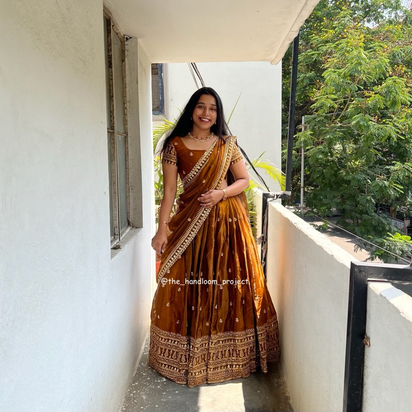 Bronze space silk half saree