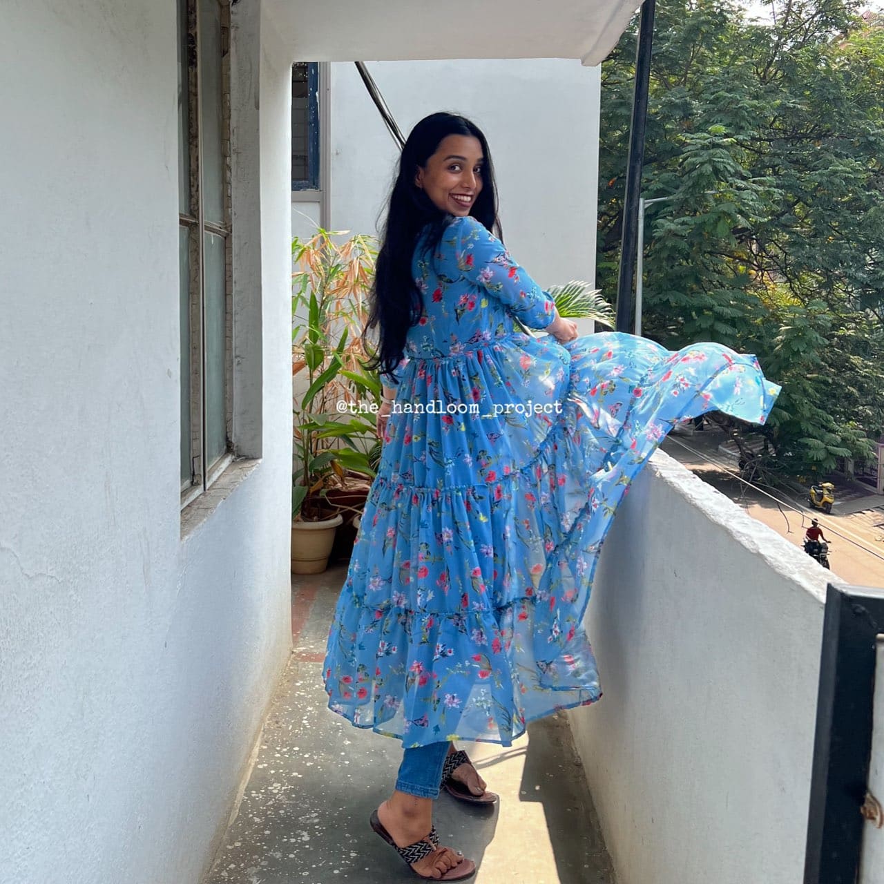 Blue 3 tier georgette coat