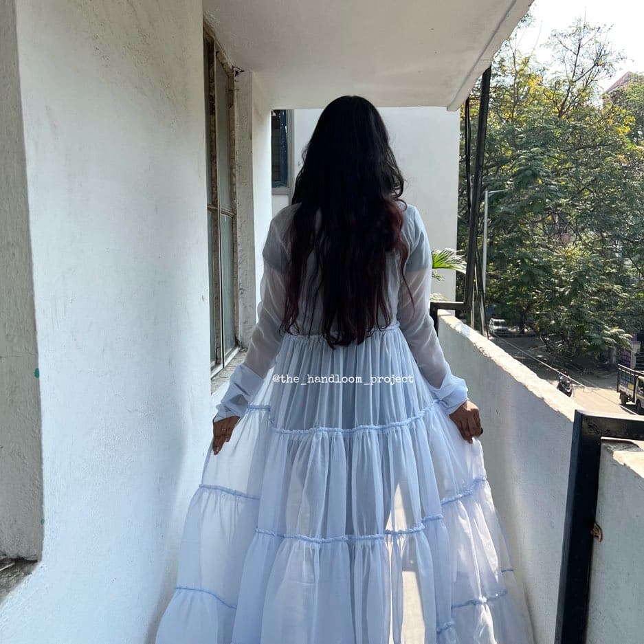 Blue 4 tier georgette coat