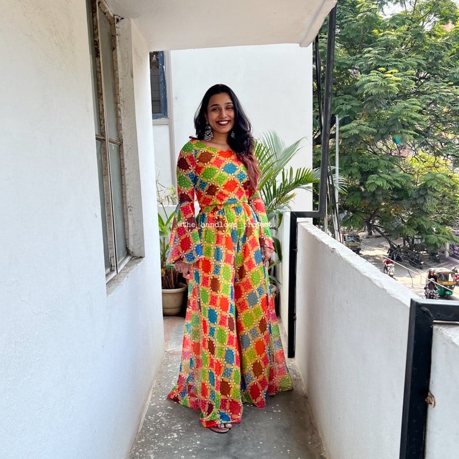 Multicoloured georgette blouse and palazzo