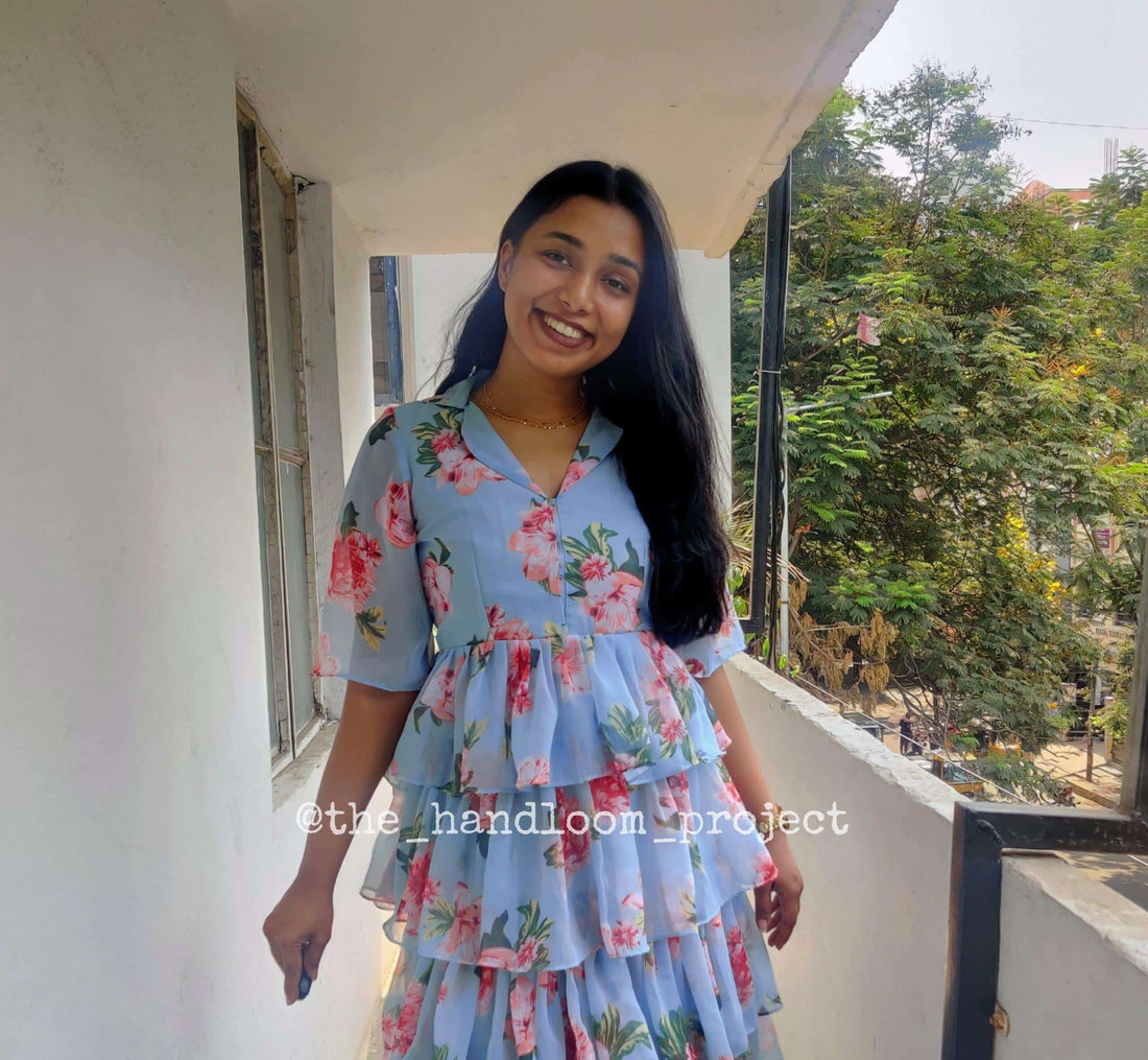 Mint green collar ruffles  georgette dress