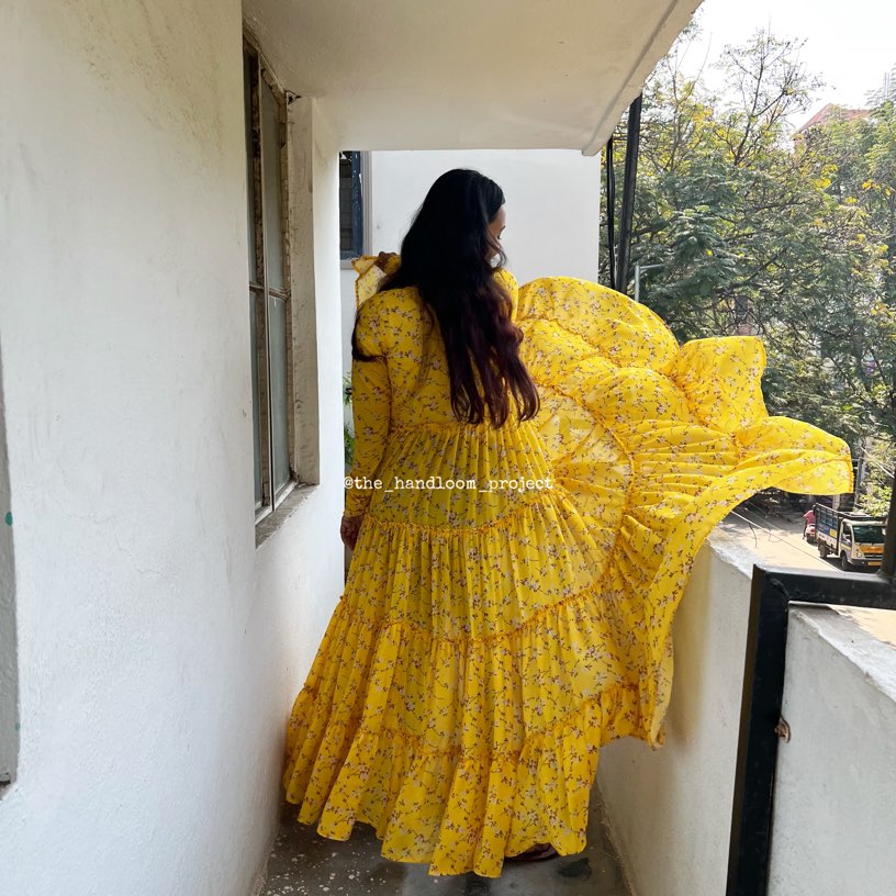 Yellow 4 tier georgette coat