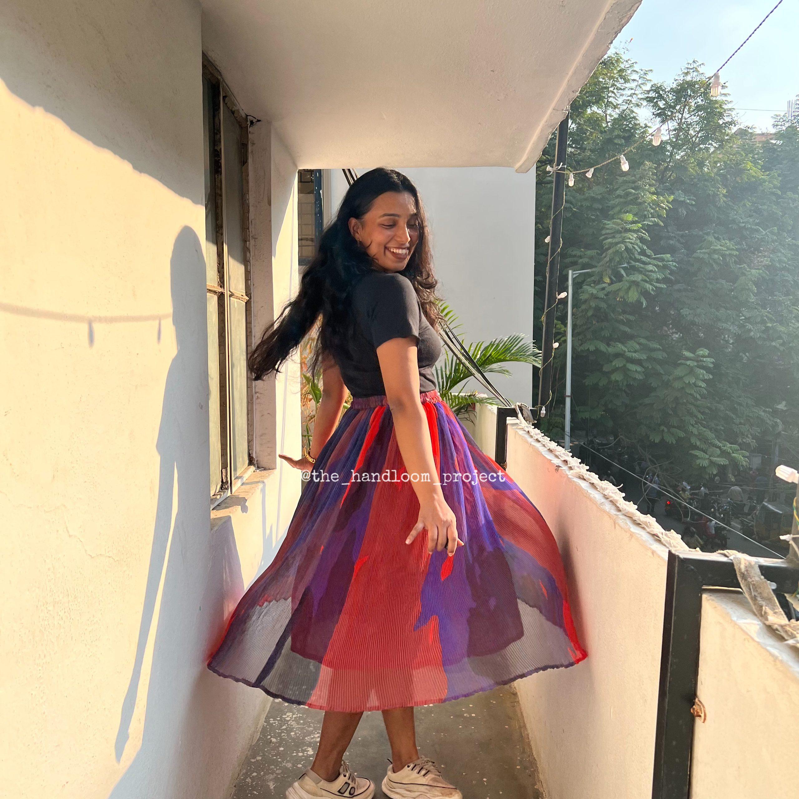 Red Pleated Georgette Skirt