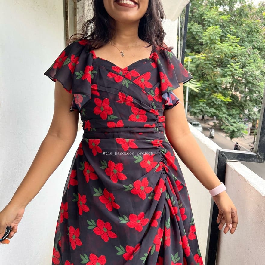 Black and red georgette dress