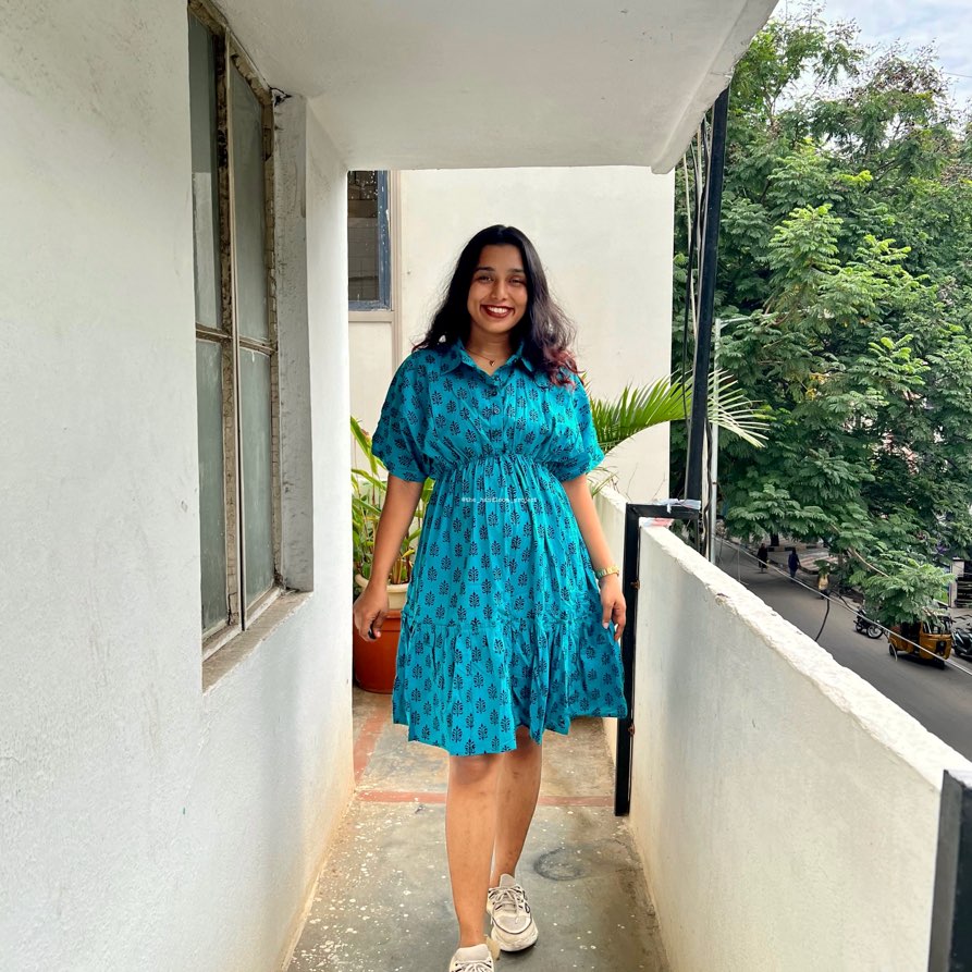 Blue tier cotton dress