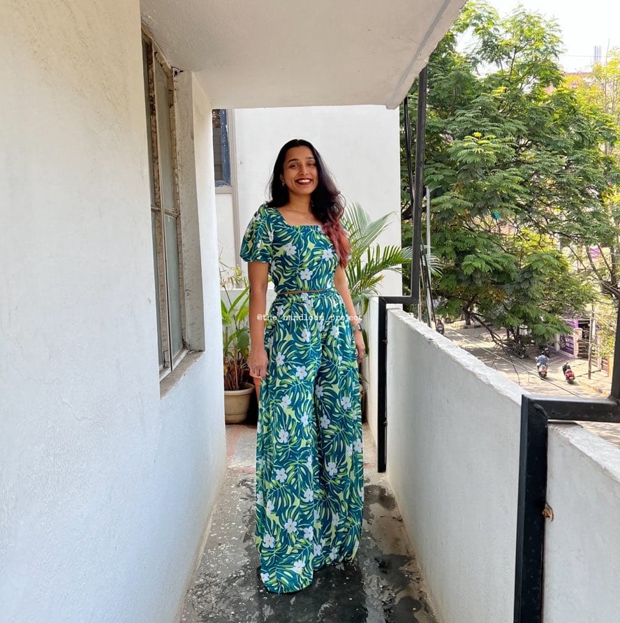 Green georgette top and palazzo