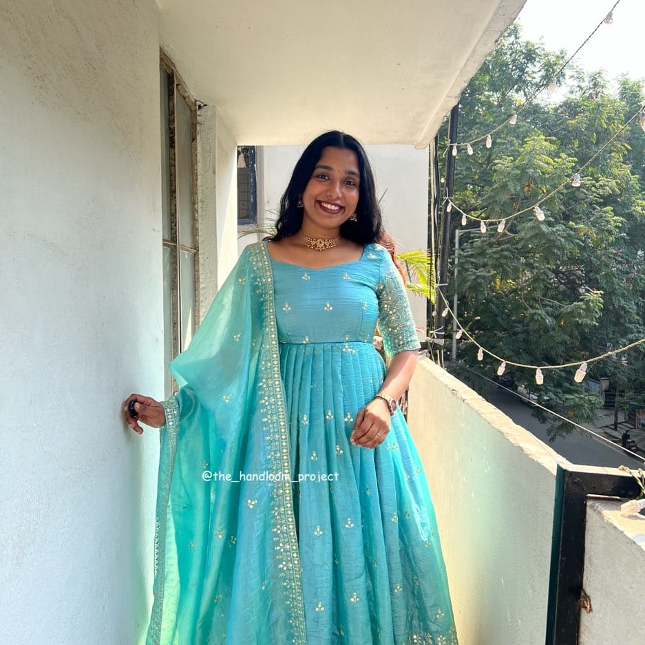 Light blue dress   gold