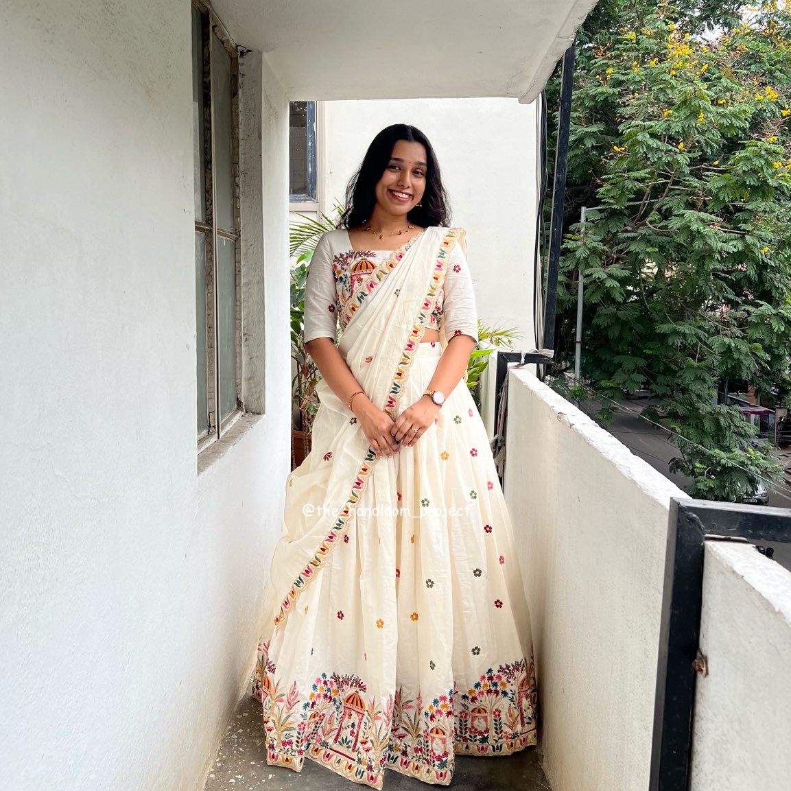 Cora cotton half saree with scallop detailing