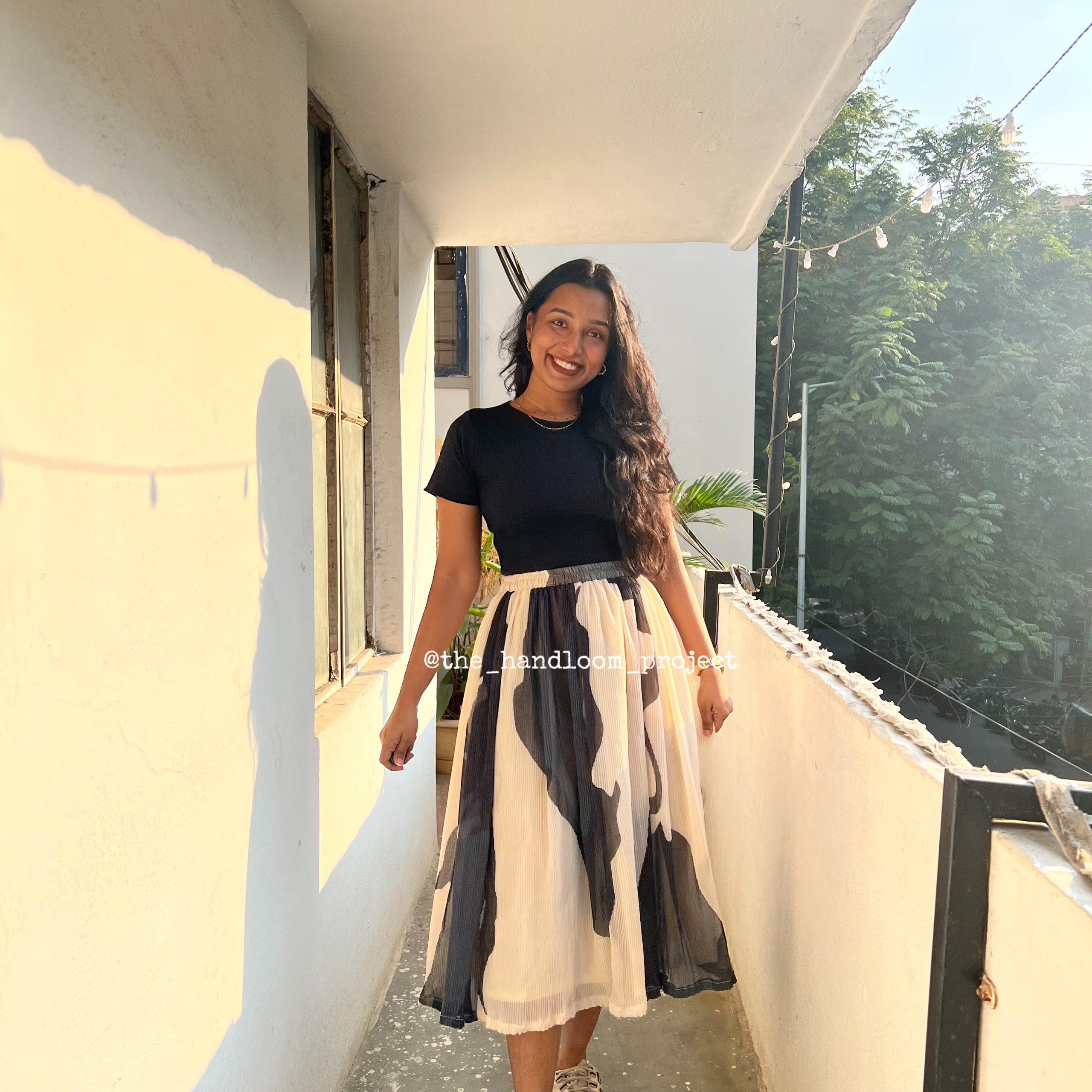 Black Pleated Georgette Skirt