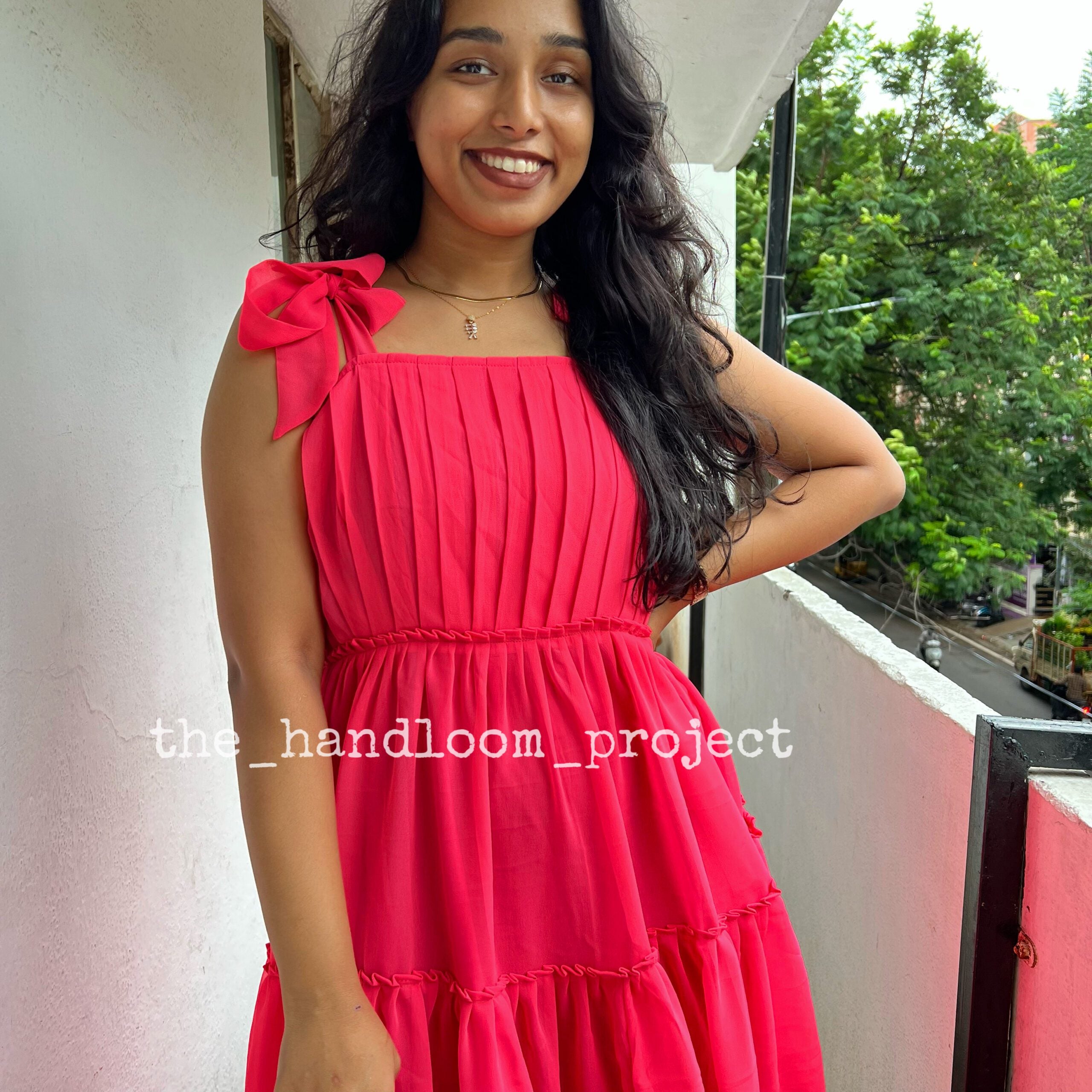 Neon pink georgette dress