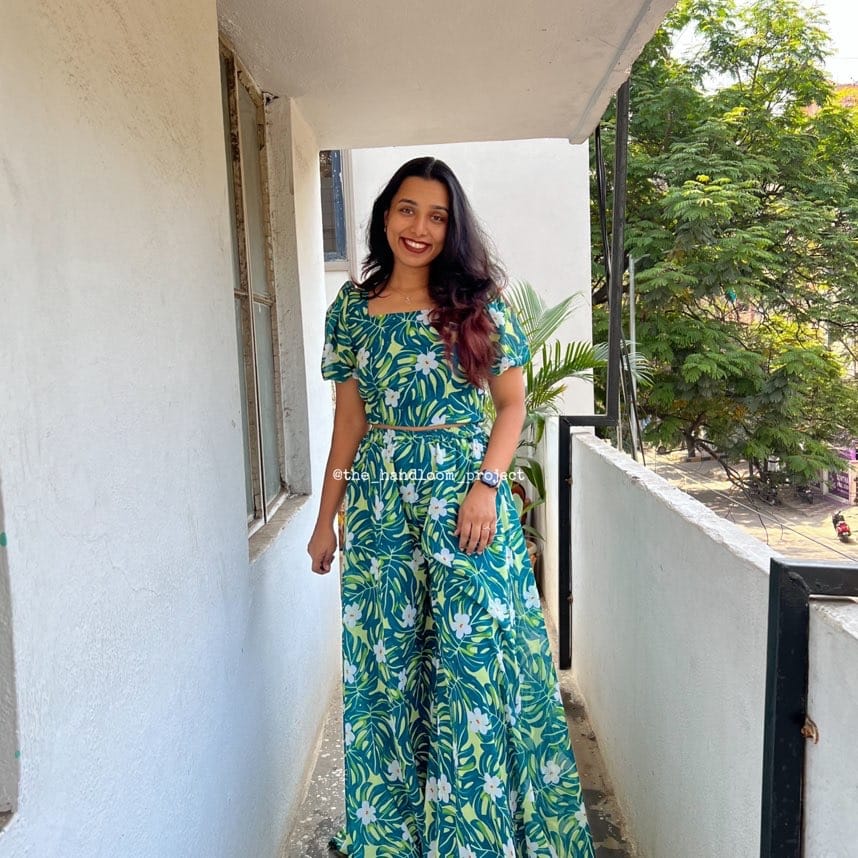 Green georgette top and palazzo