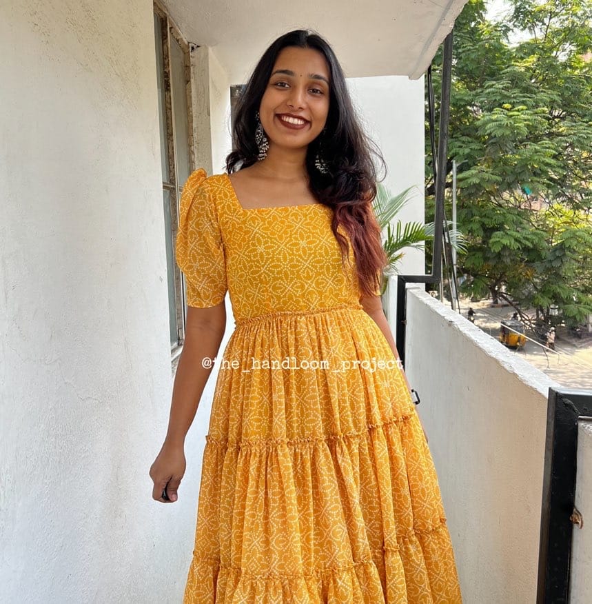 Yellow 3 tier georgette dress