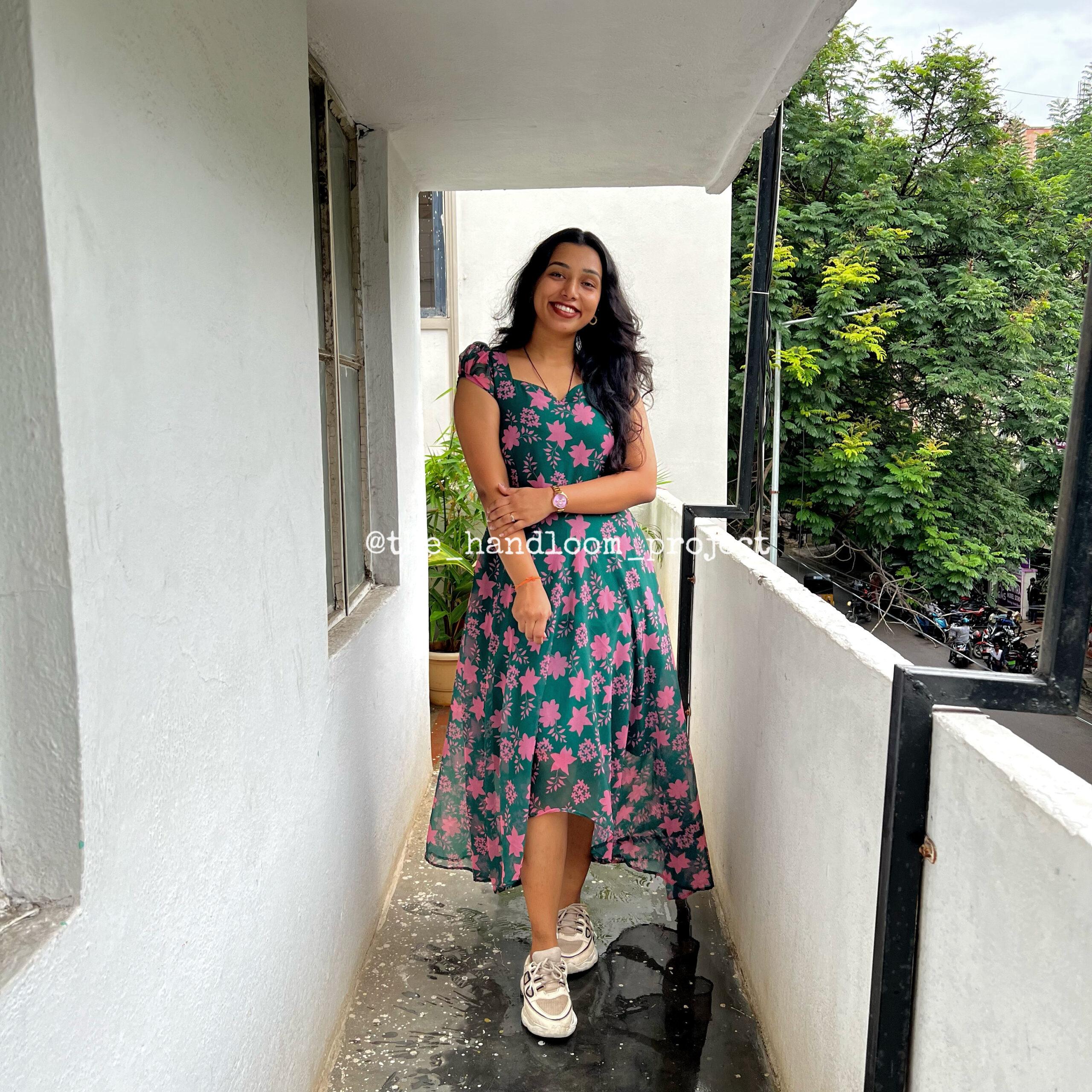 Green high low georgette dress