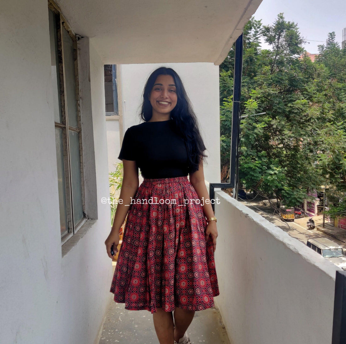 Red Ajrak Cotton Skirt