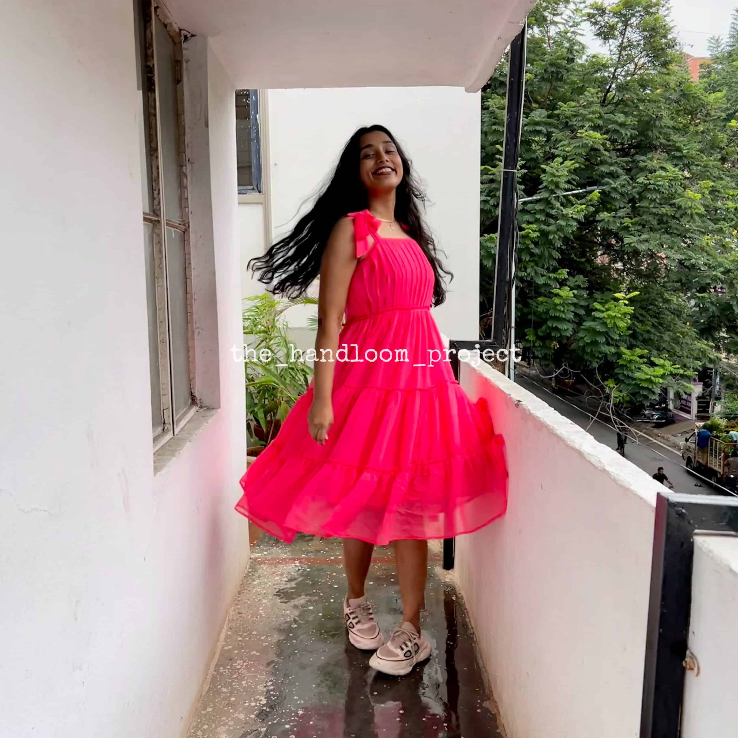 Neon pink georgette dress