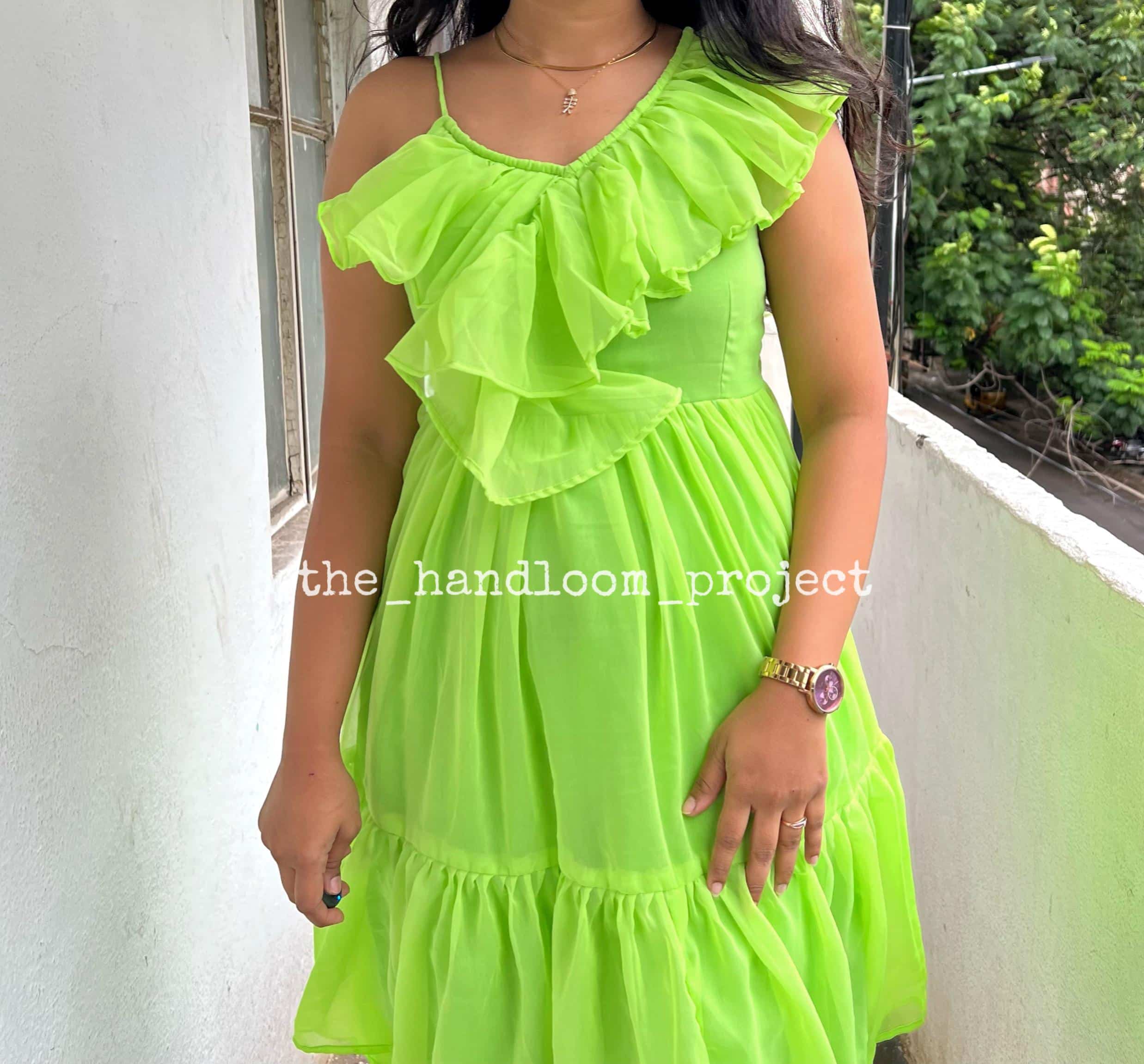 Neon green georgette dress