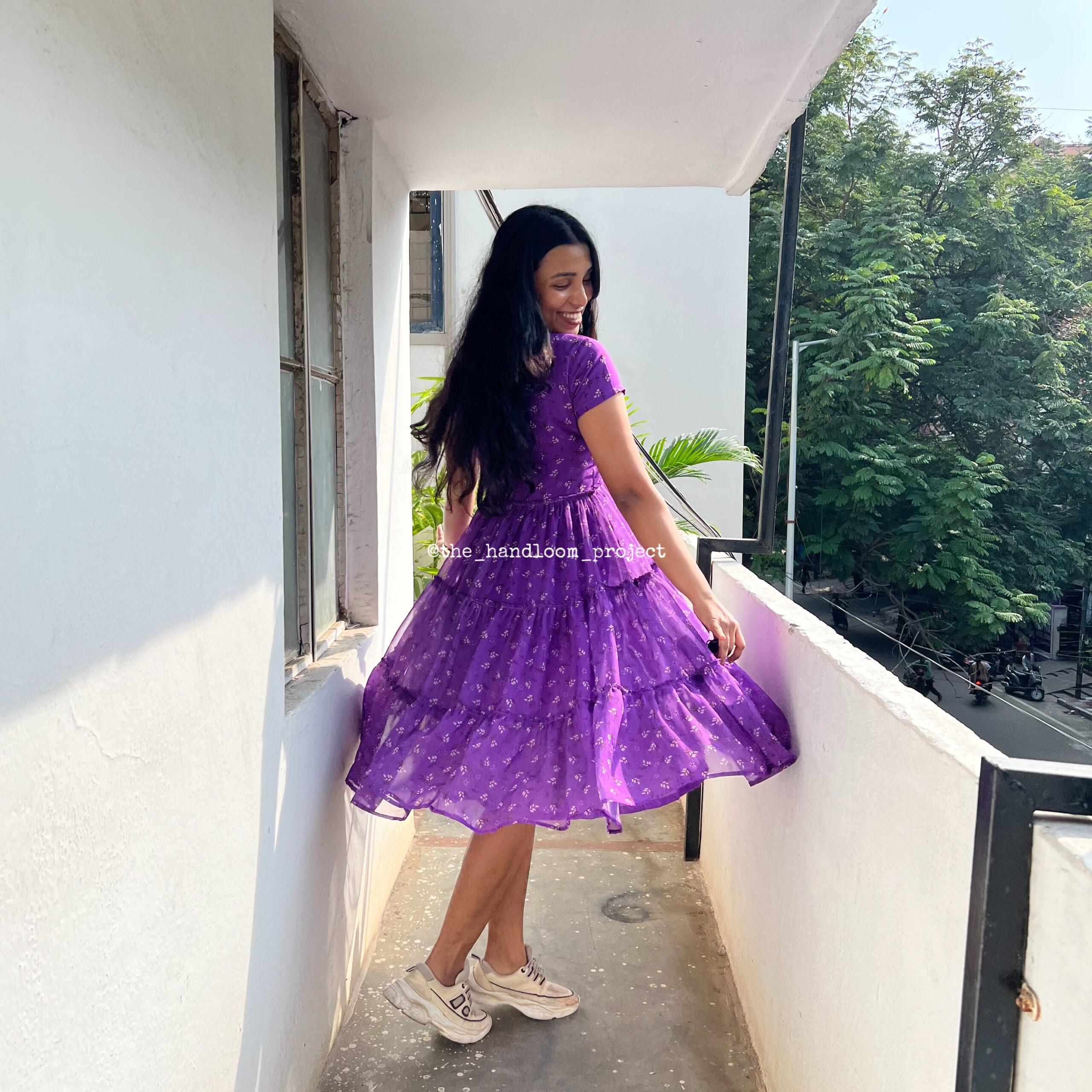 Purple 3 tier georgette dress