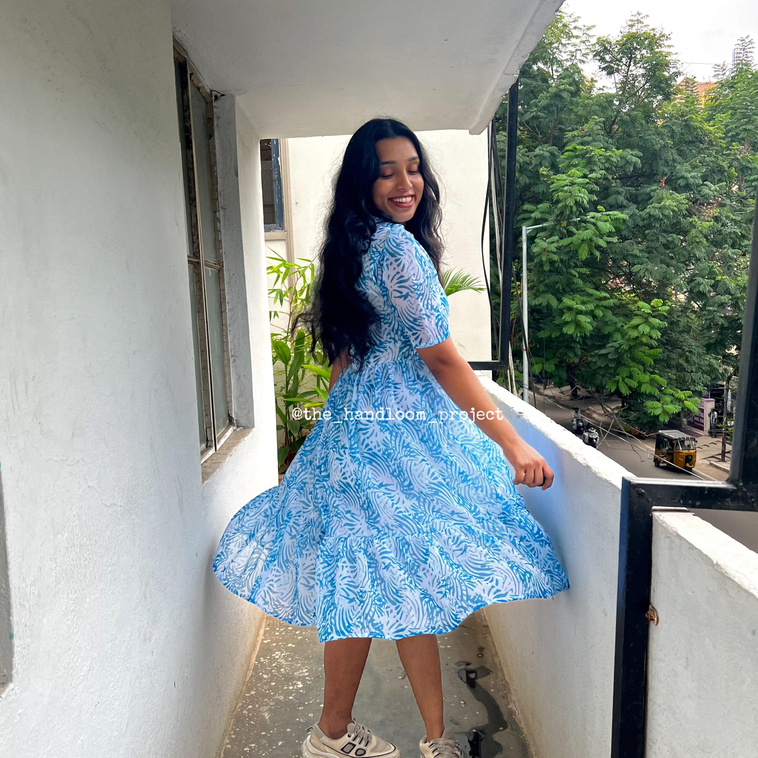 Blue 1 tier georgette dress