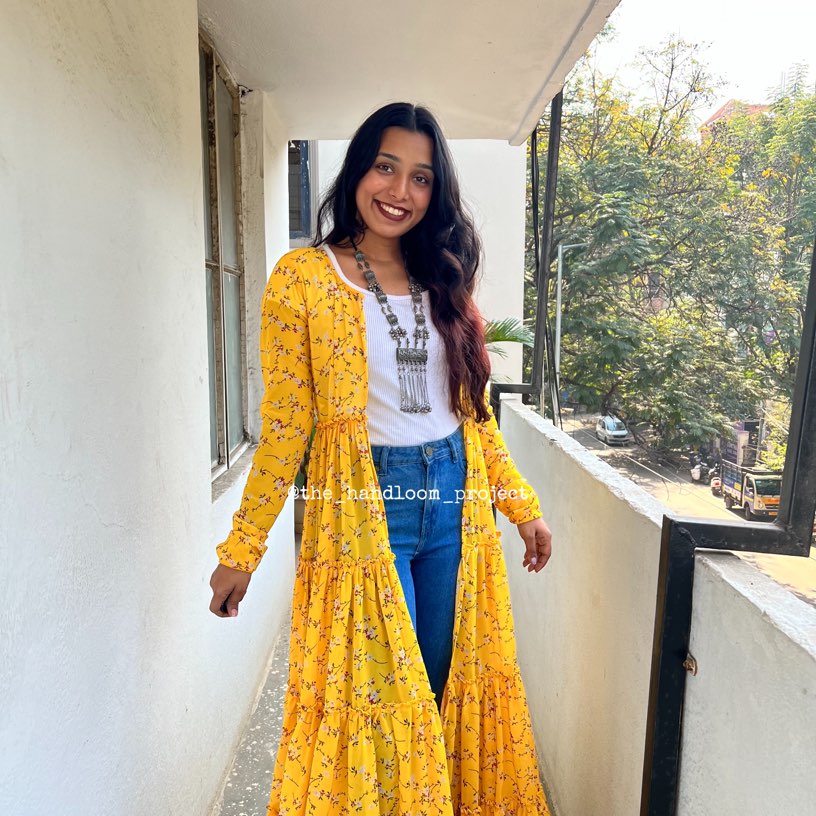 Yellow 4 tier georgette coat