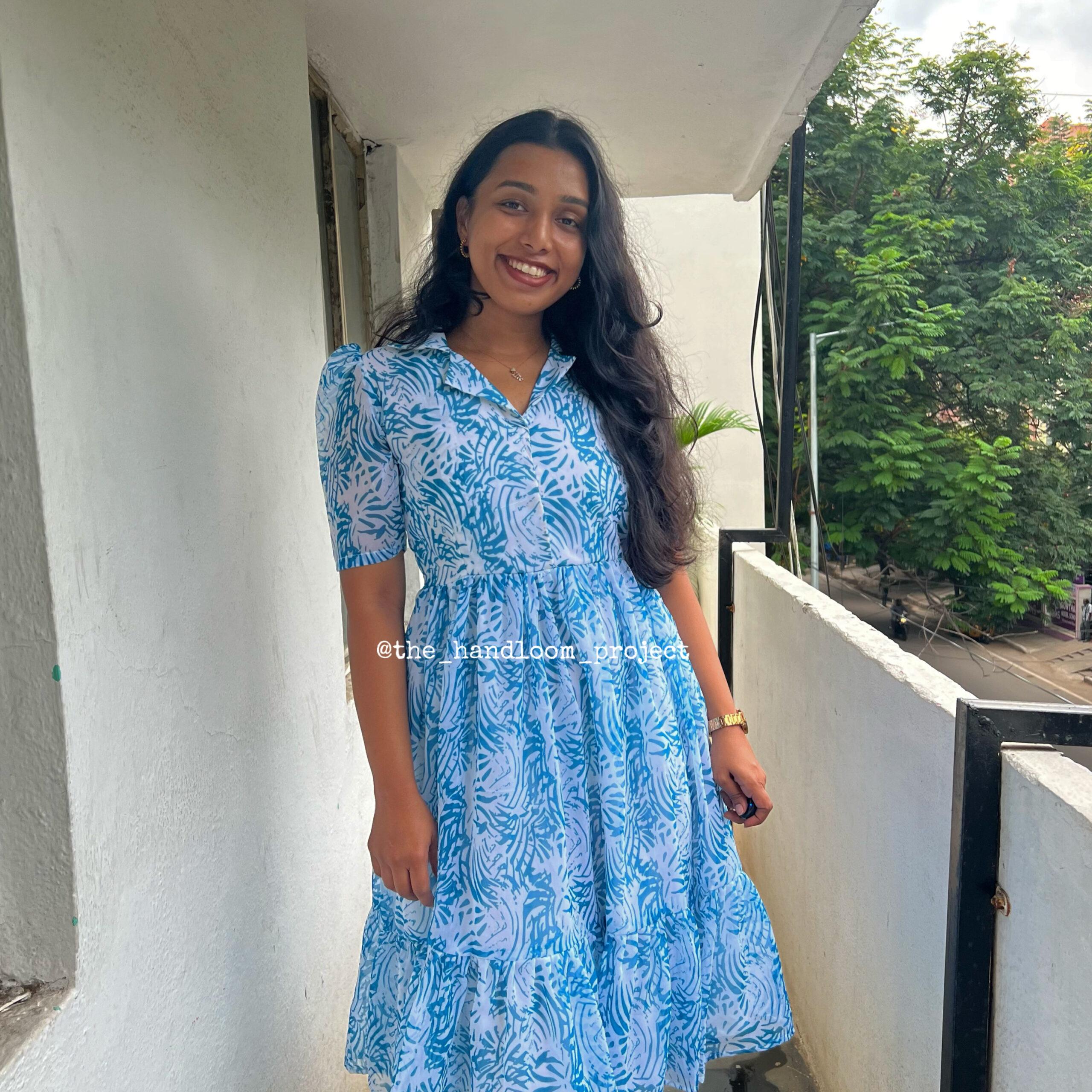 Blue 1 tier georgette dress