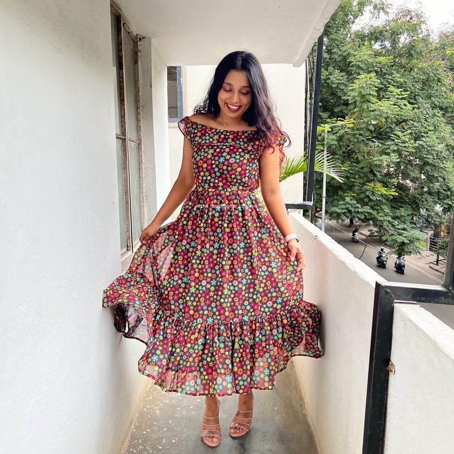 Black multi georgette dress