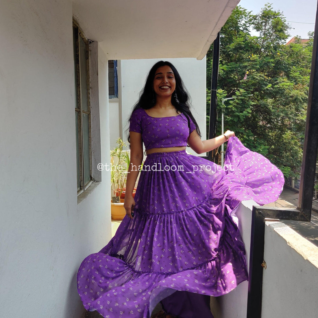 Purple georgette 3 tier lehenga and blouse