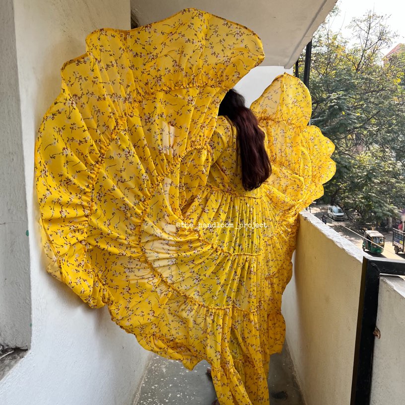 Yellow 4 tier georgette coat