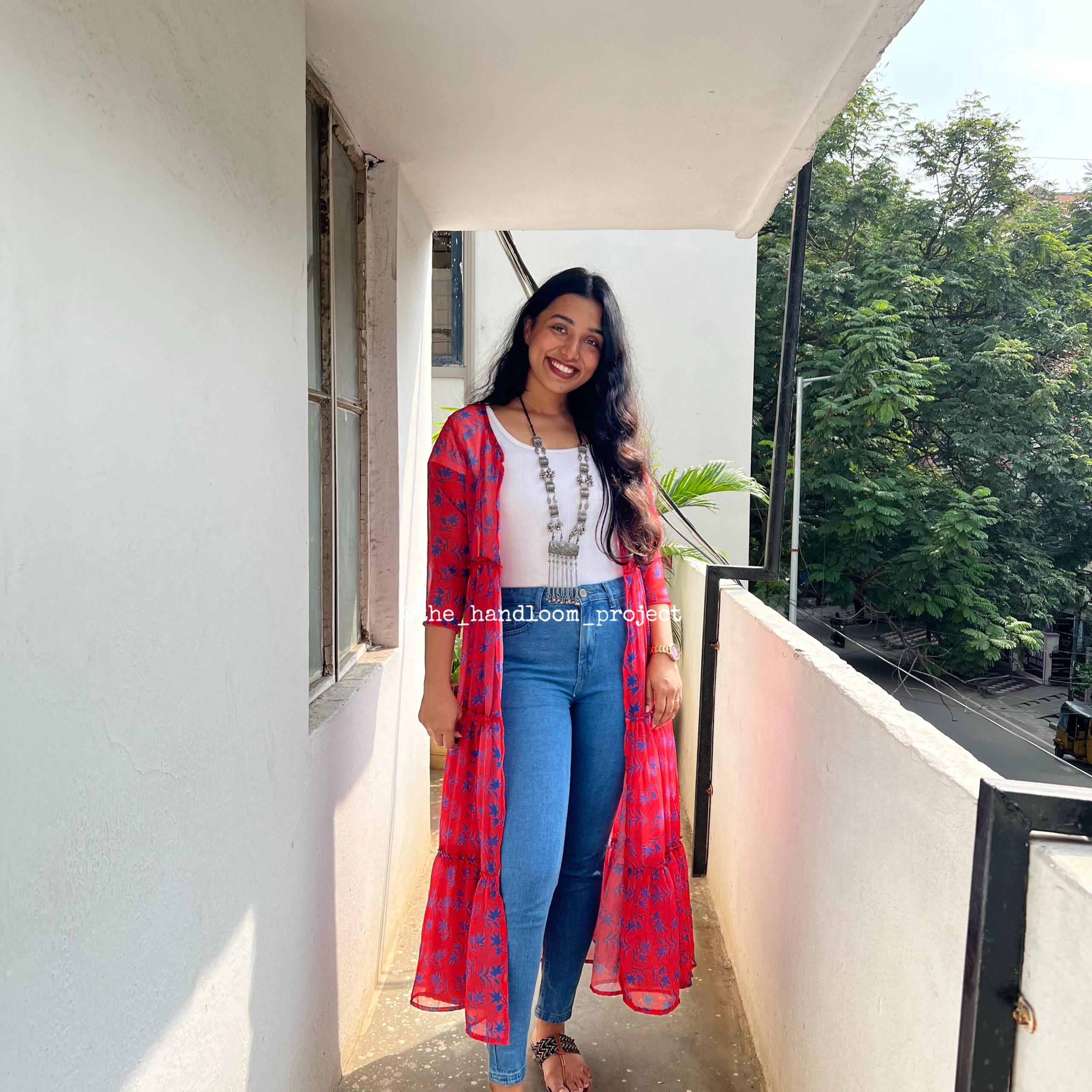 Red 3 tier georgette coat