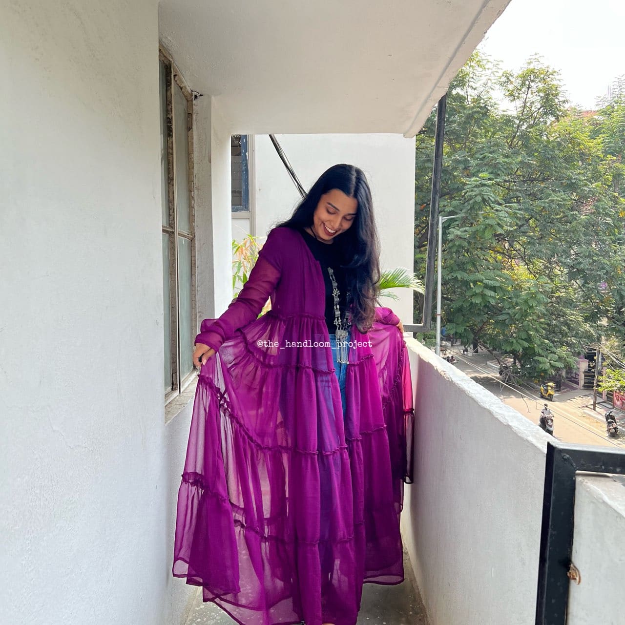 Wine 4 tier georgette coat