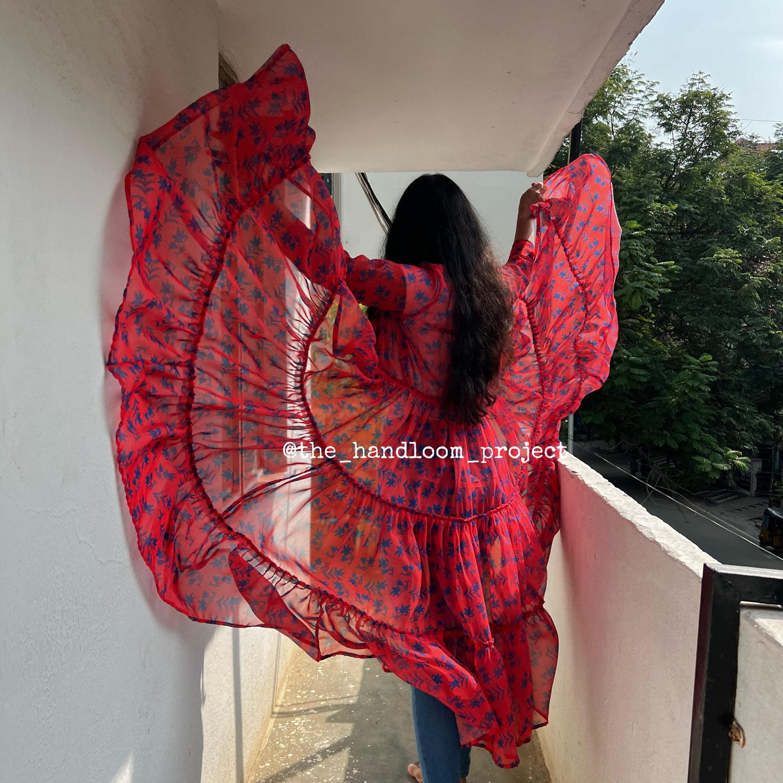 Red 3 tier georgette coat