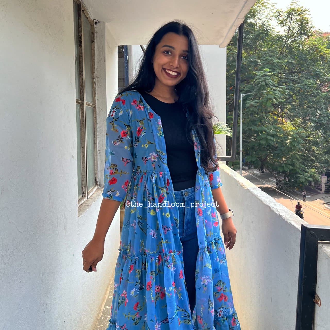 Blue 3 tier georgette coat