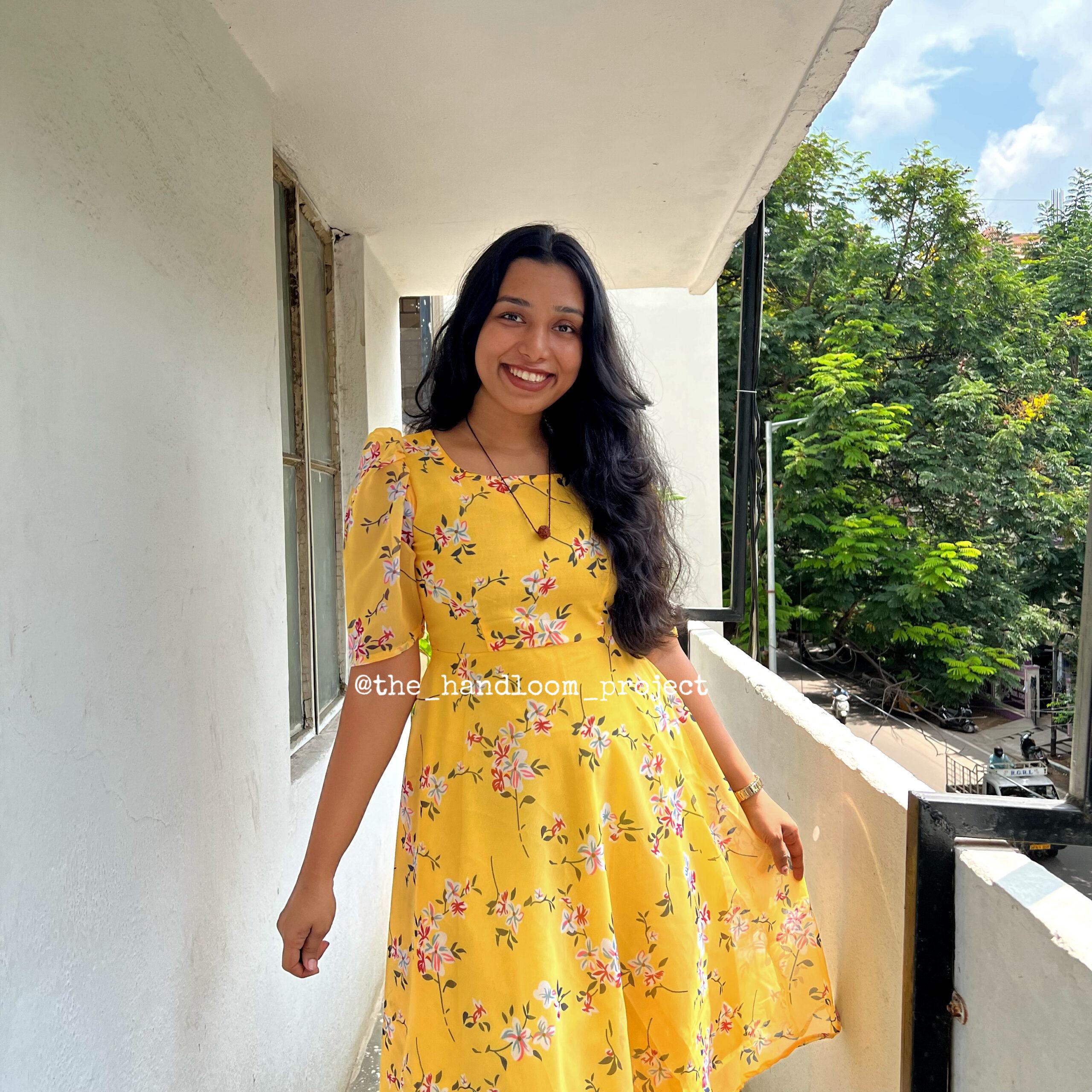 Yellow printed georgette dress