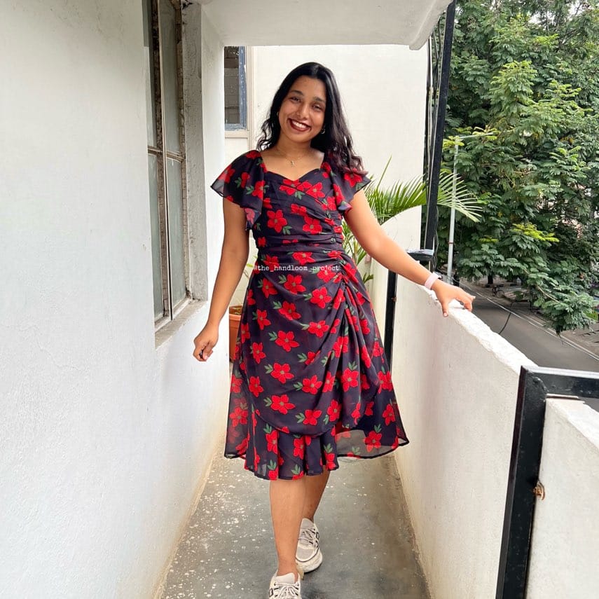 Black and red georgette dress