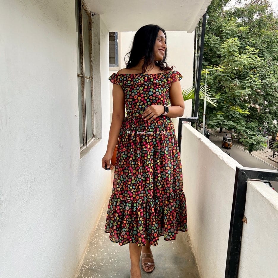 Black multi georgette dress