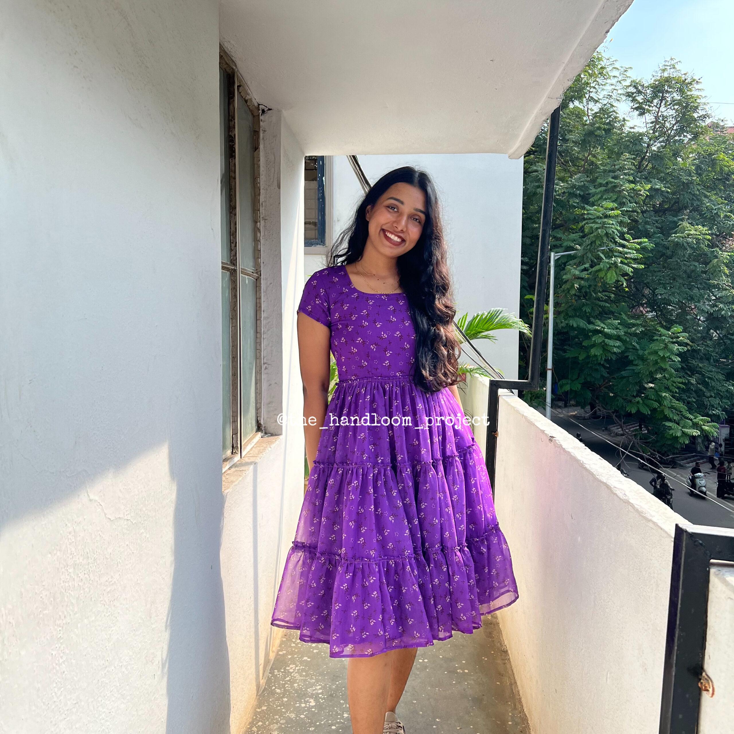 Purple 3 tier georgette dress