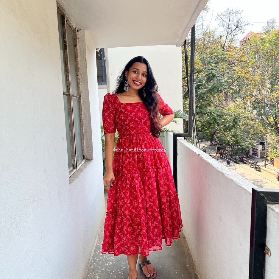 Red 3 tier georgette dress