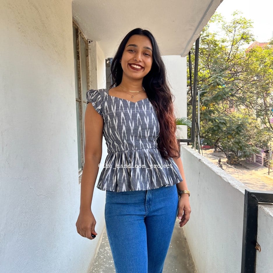 Grey ikkat peplum top