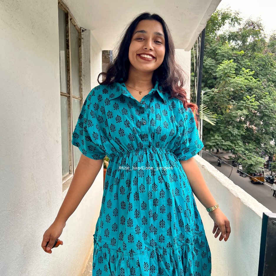Blue tier cotton dress