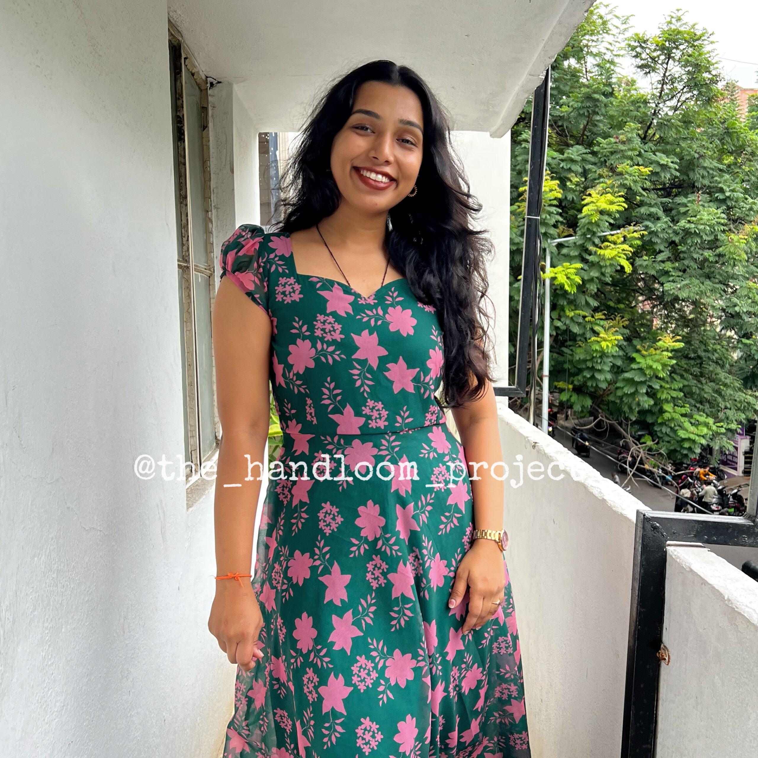 Green high low georgette dress