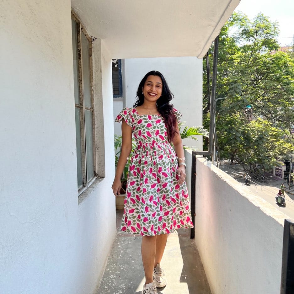Pink floral cotton dress