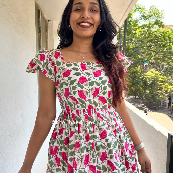 Pink floral cotton dress