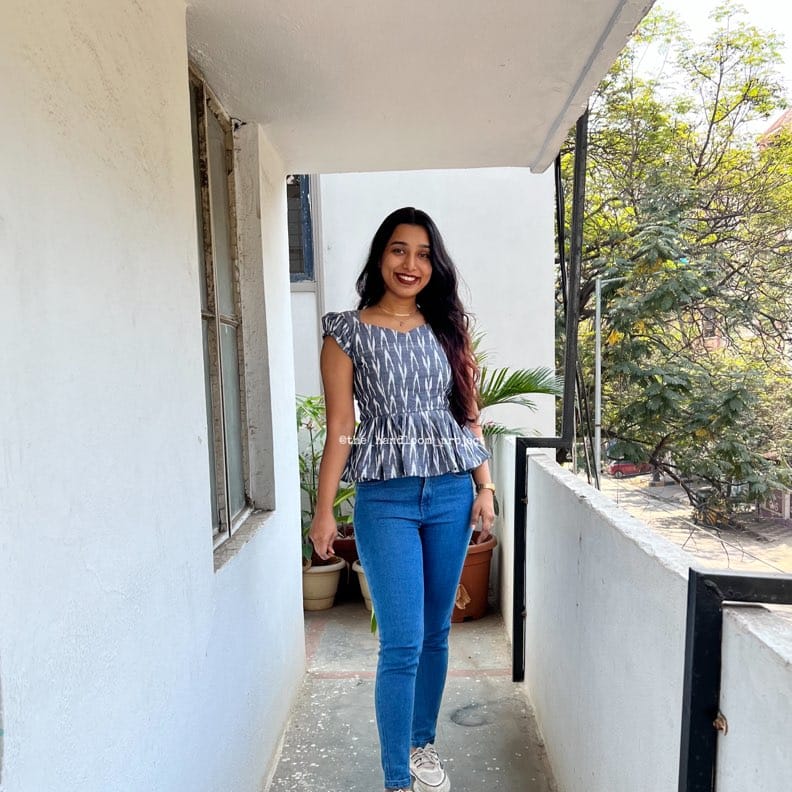 Grey ikkat peplum top