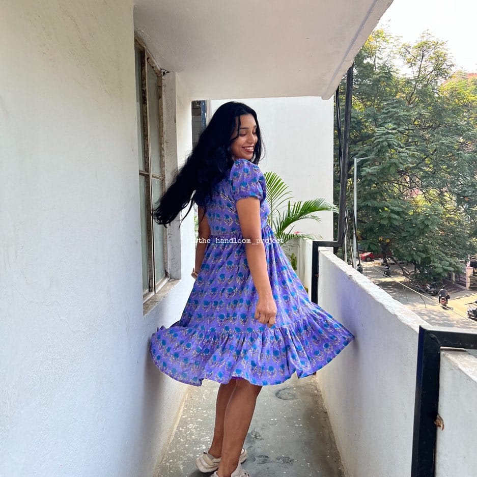 Purple floral 1 tier cotton dress