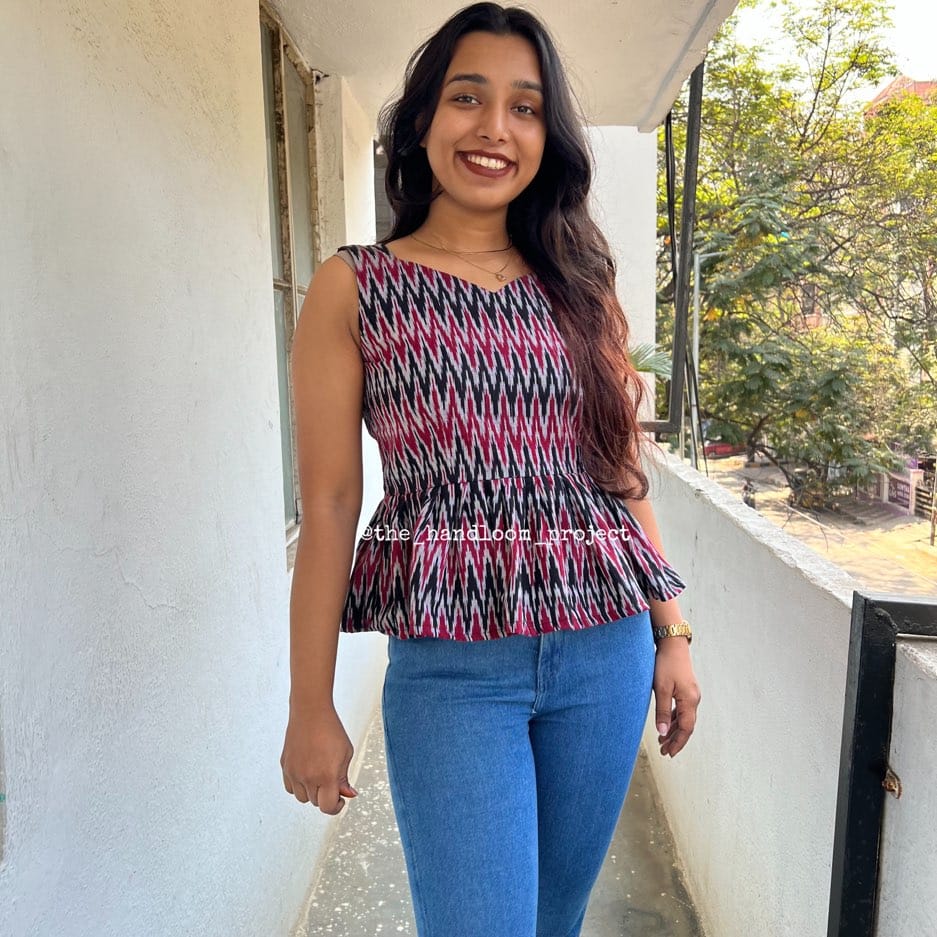 Black ikkat peplum top